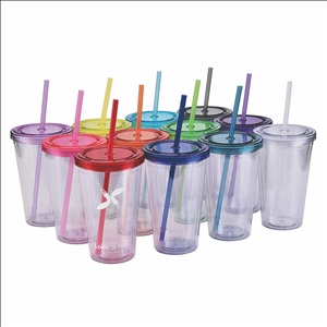 Double Wall Tumbler 16Oz with Reusable Straw Gifts For Party Favors, Birthday, School, Office